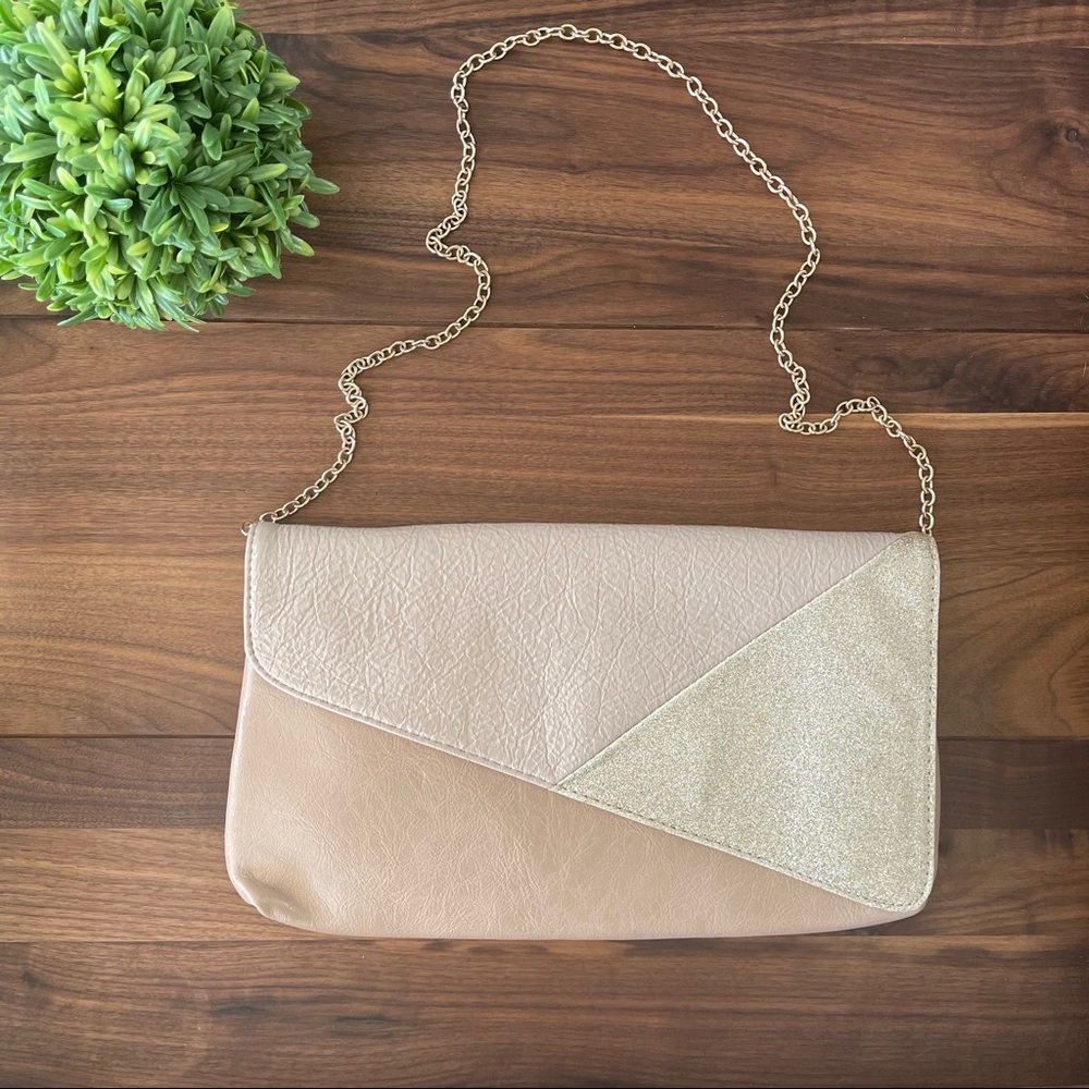 ALDO Dusty Pink Glitter Clutch with Gold Chain